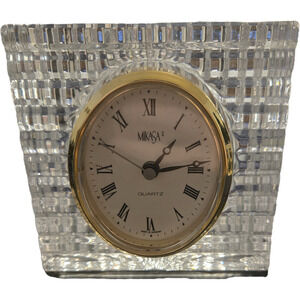 Mikasa Crystal Cube Quartz Desk Clock Made in Germany Heavy Decor Desk Office